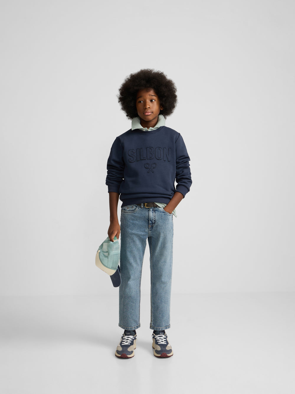 Kids navy blue Silbon patch sweatshirt