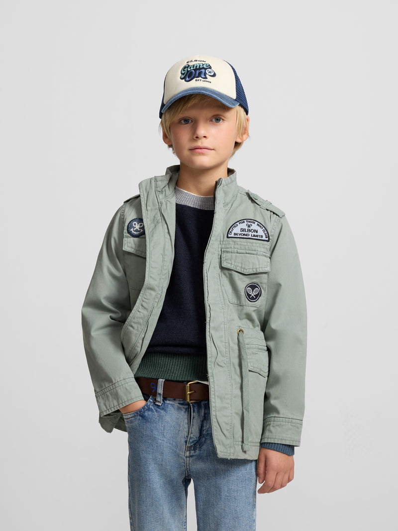 Veste militaire enfant à écussons verte