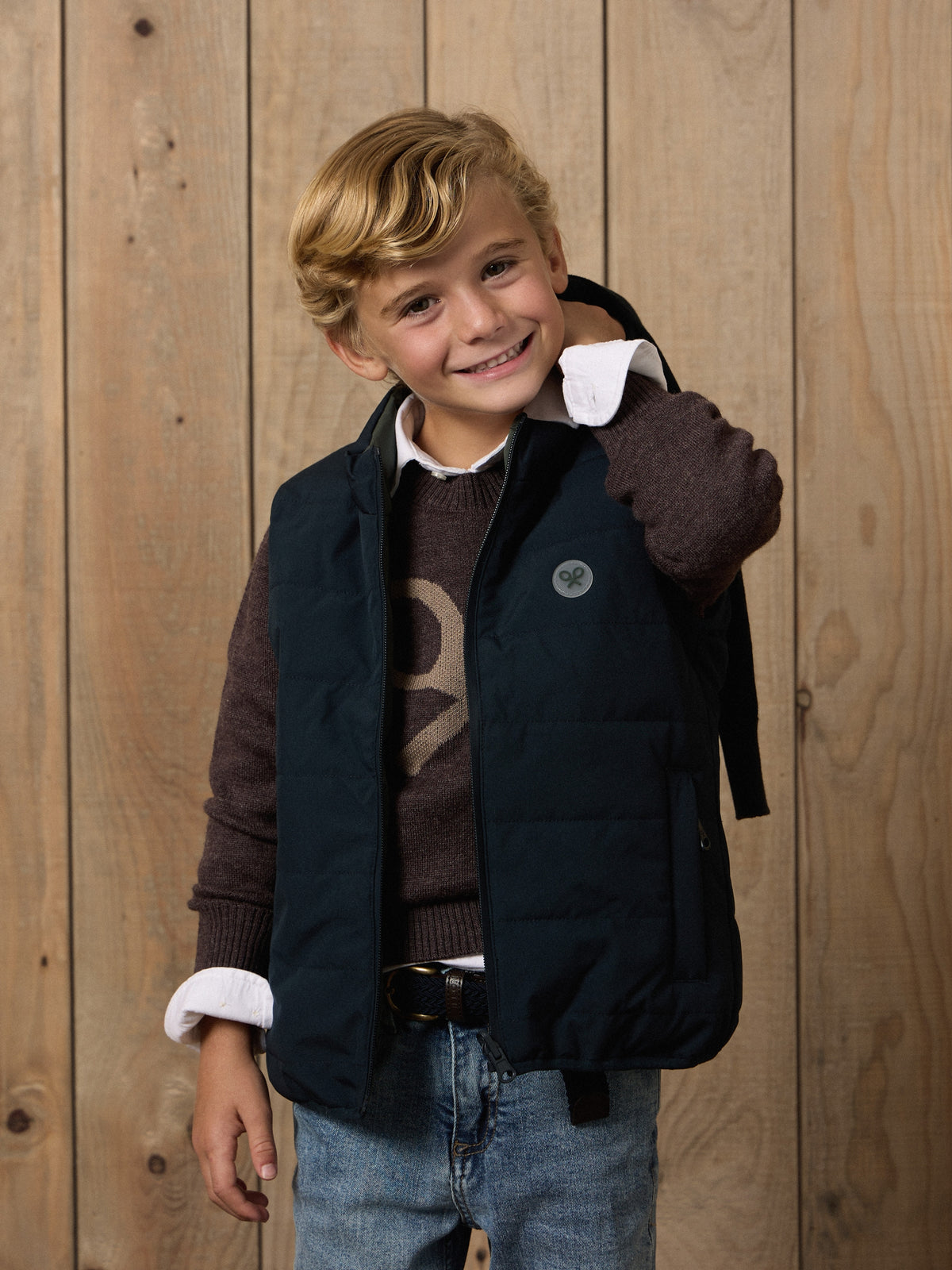 Gilet réversible enfant avec poches vert marine
