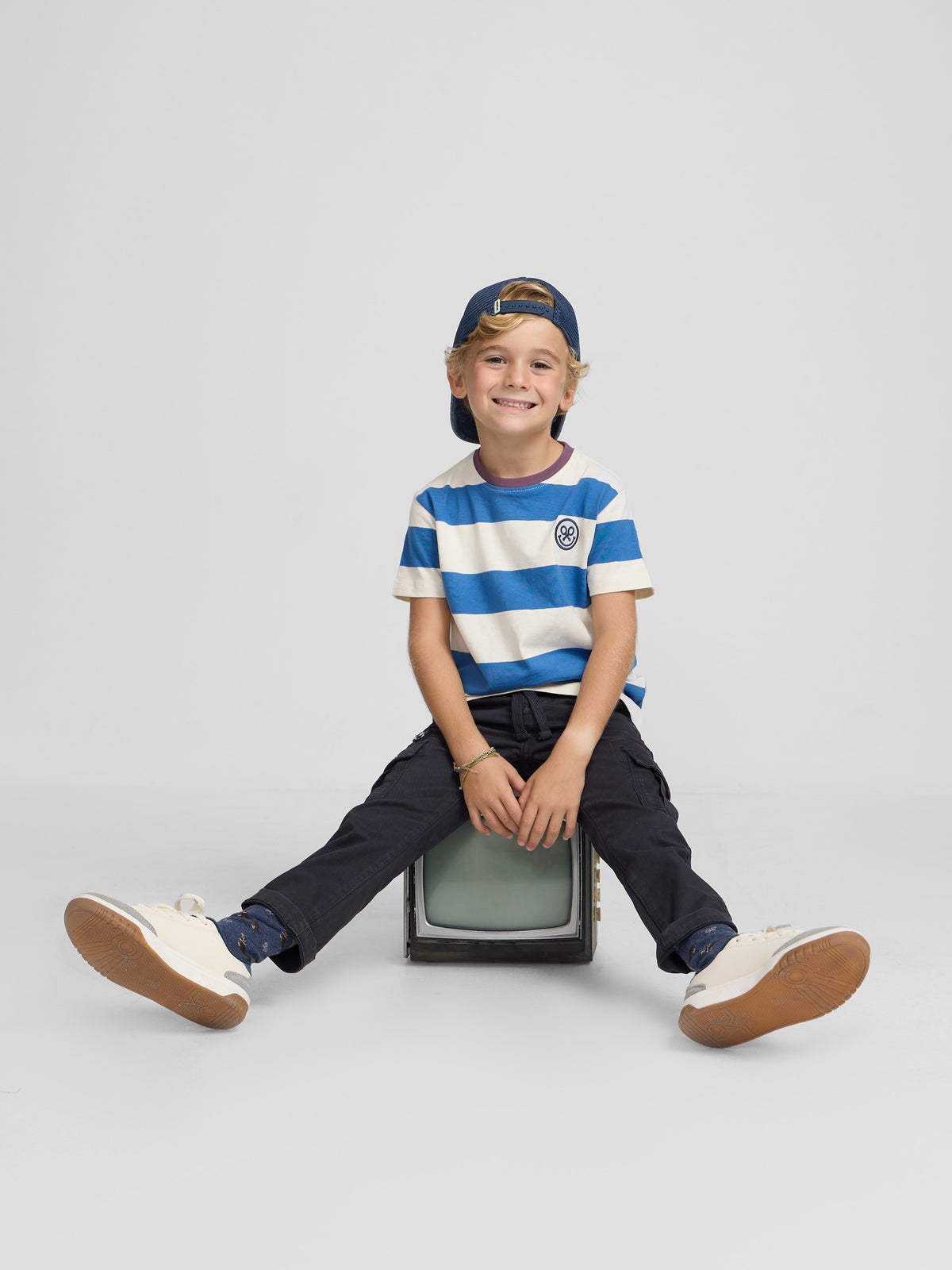 T-shirt enfant à rayures larges smile indigo
