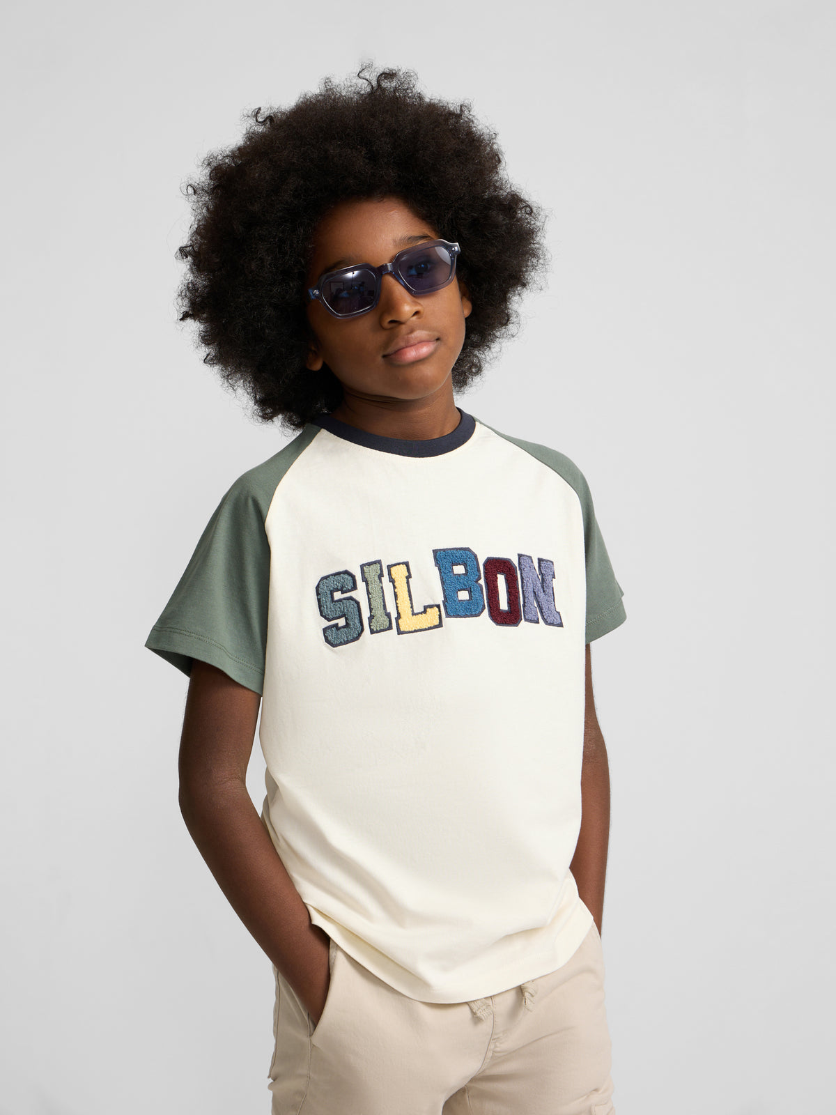 T-shirt enfant raglan varsity vert foncé