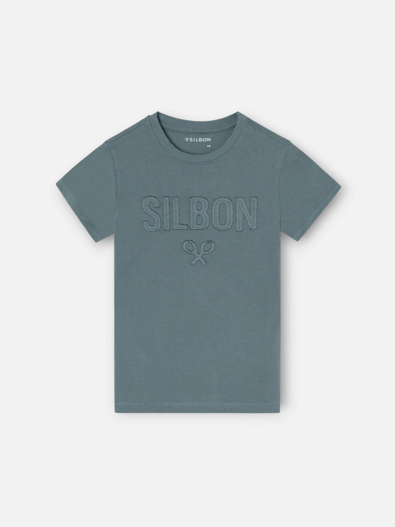 Camiseta kids silbon patch tono verde oscuro