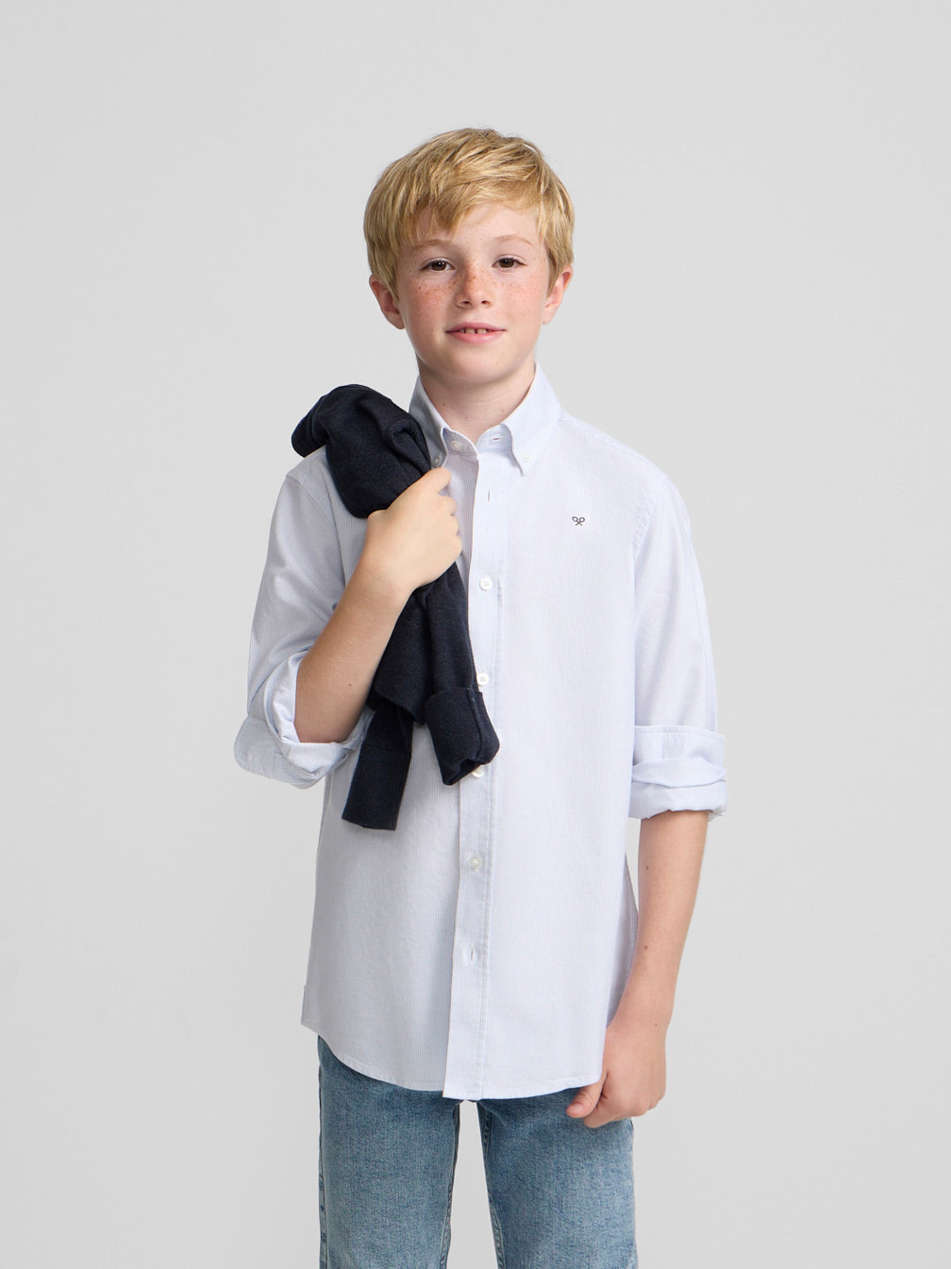 Chemise sport enfant rayée oxford bleu ciel