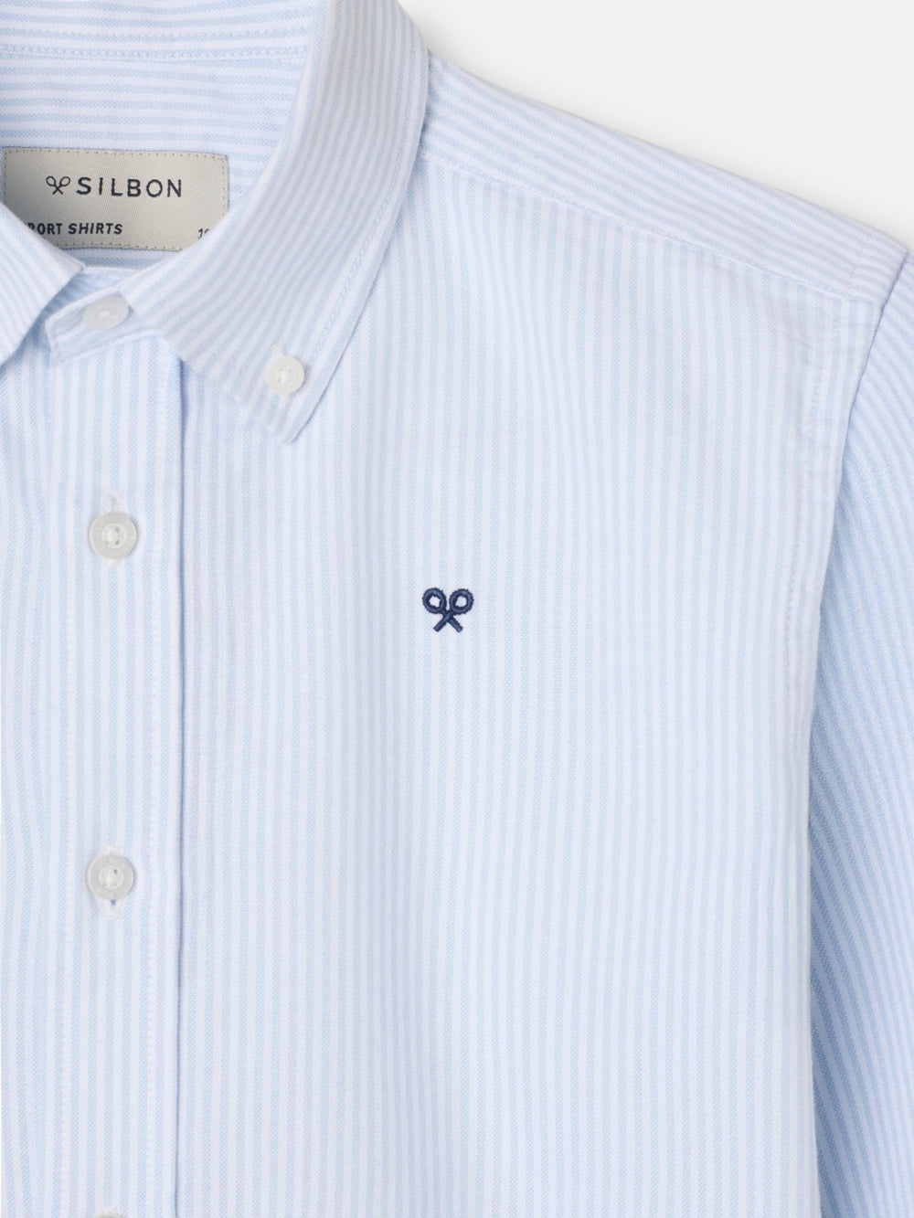 Kids' sport shirt with light blue Oxford stripes