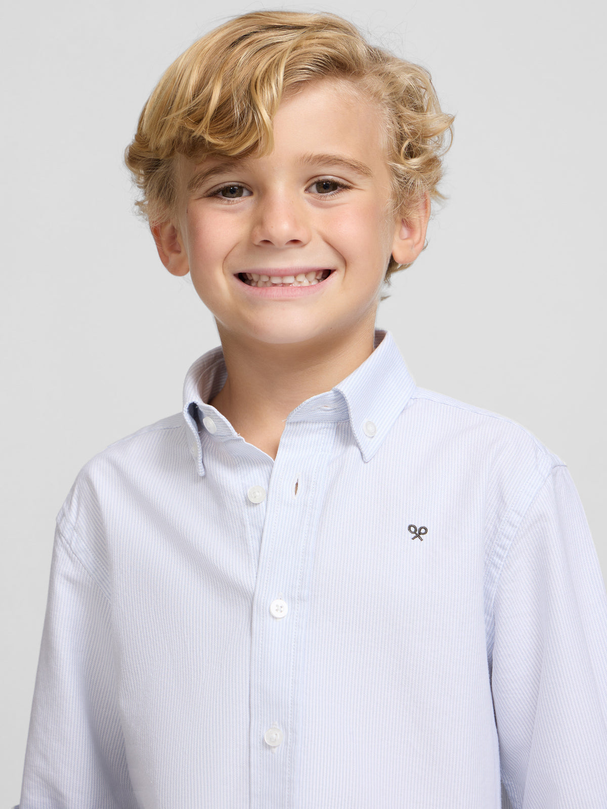 Chemise sport enfant rayée oxford bleu ciel
