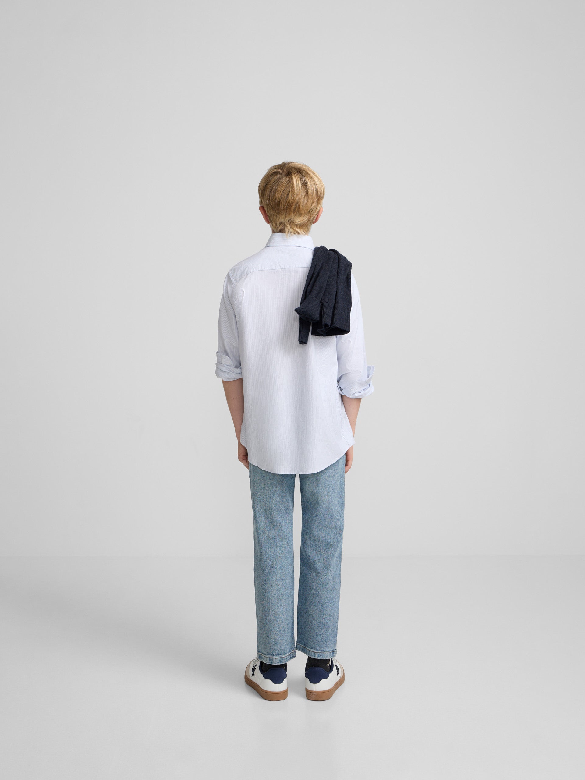 Chemise sport enfant rayée oxford bleu ciel