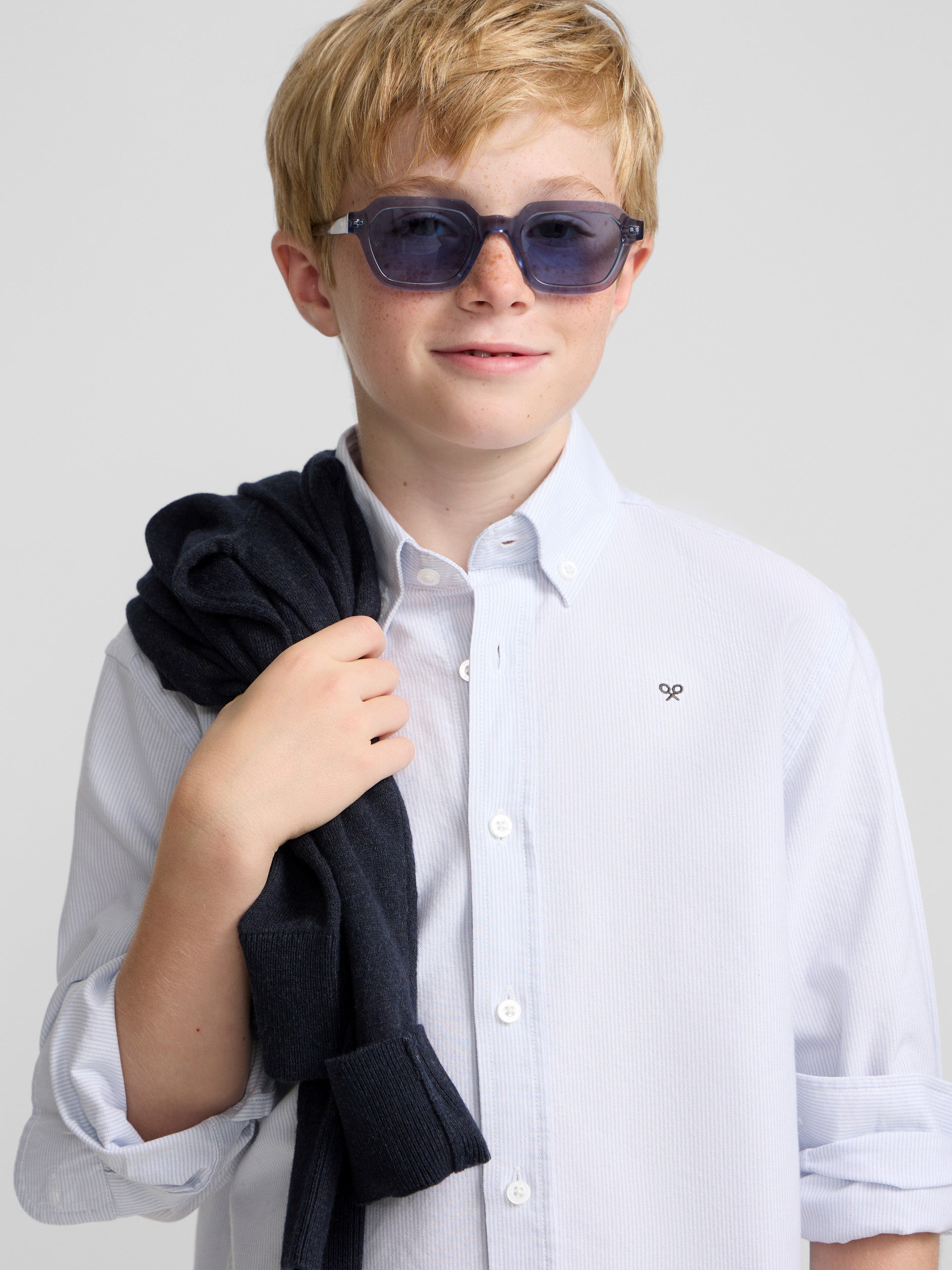 Chemise sport enfant rayée oxford bleu ciel