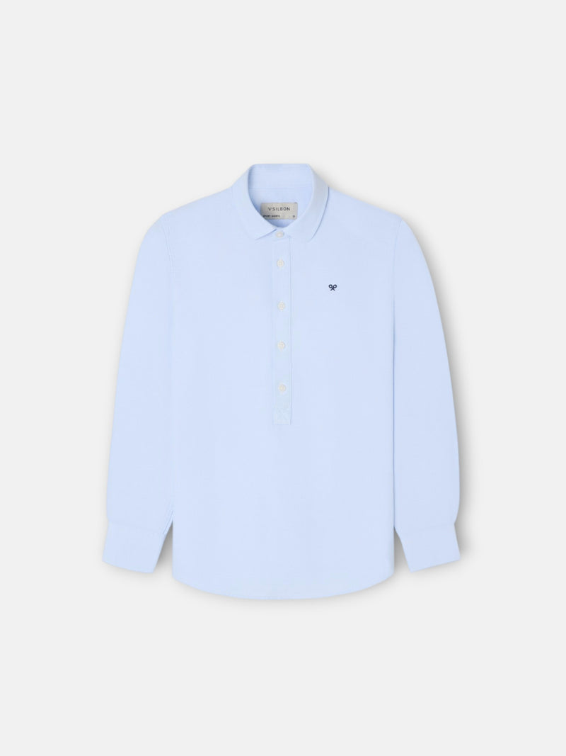 Polo desportivo clássico para crianças oxford azul-claro