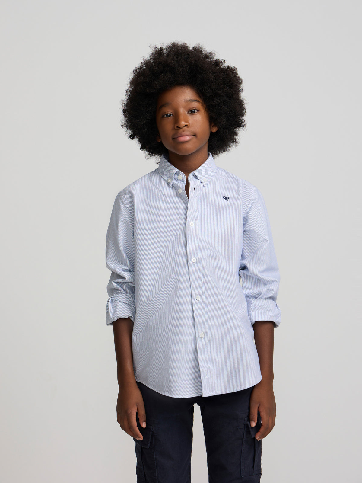 Camisa sport criança oxford mil riscas azul-marinho