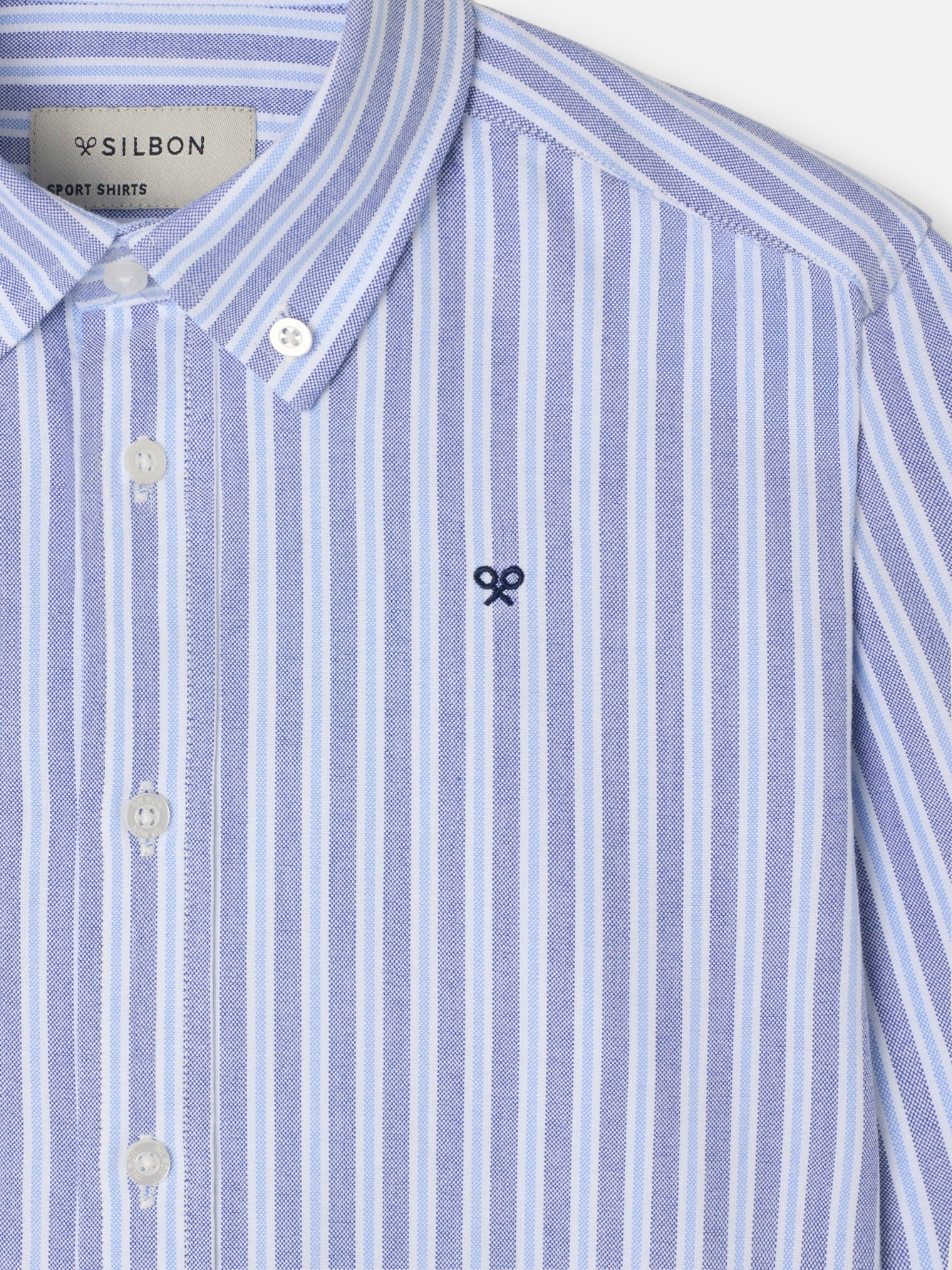 Camisa sport kids oxford raya bicolor navy celeste