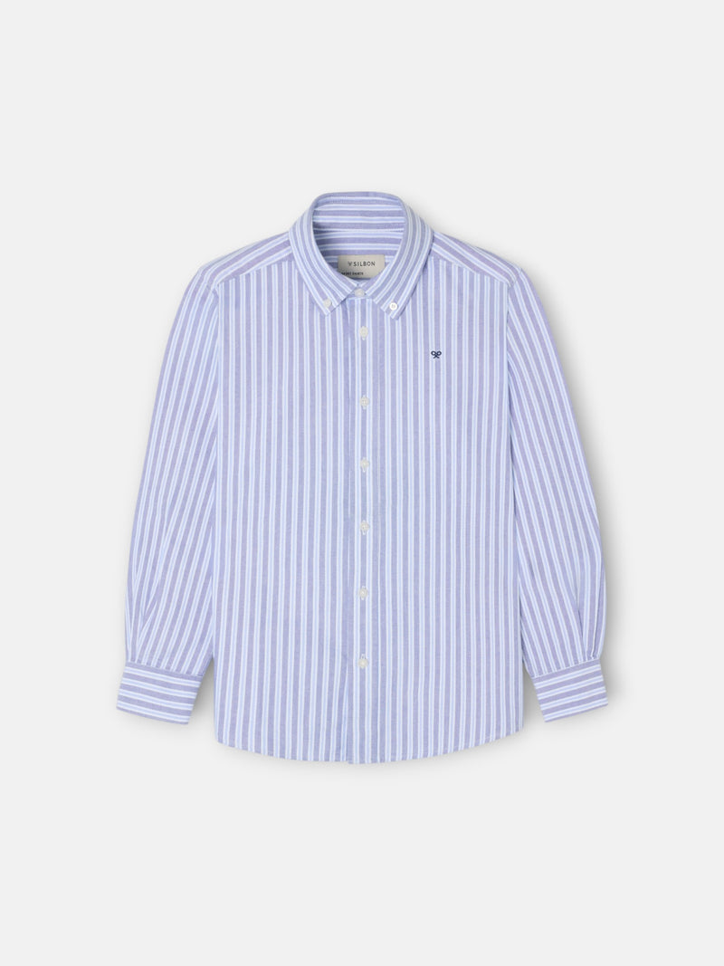 Camisa sport criança oxford risca bicolor azul marinho celeste
