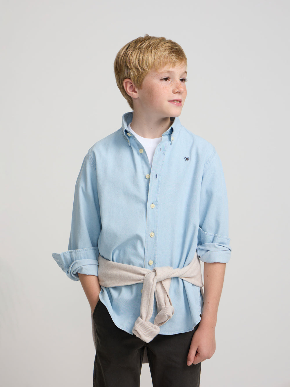 Classic light blue denim kids' sport shirt