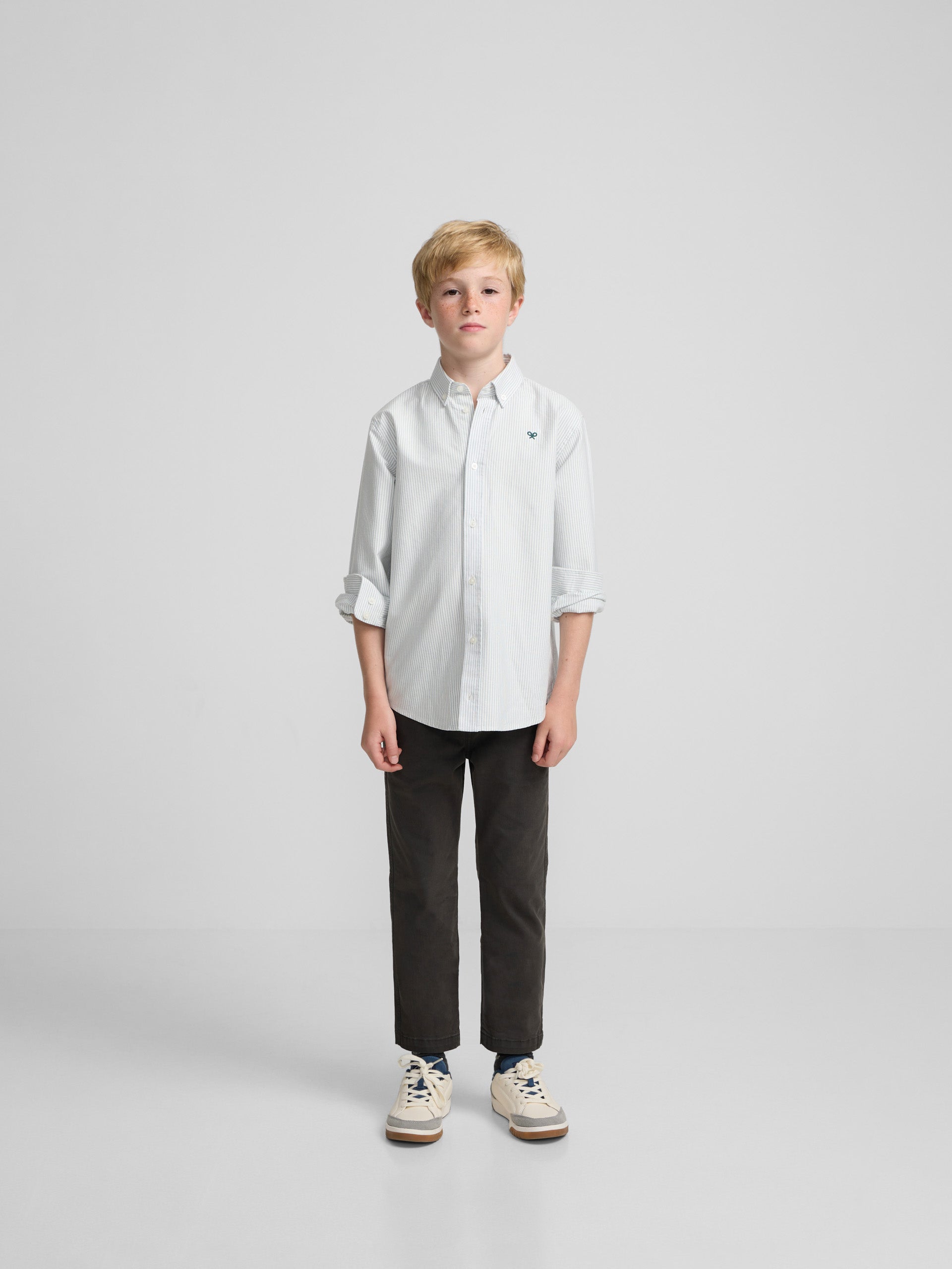 Chemise sport enfant oxford rayée verte
