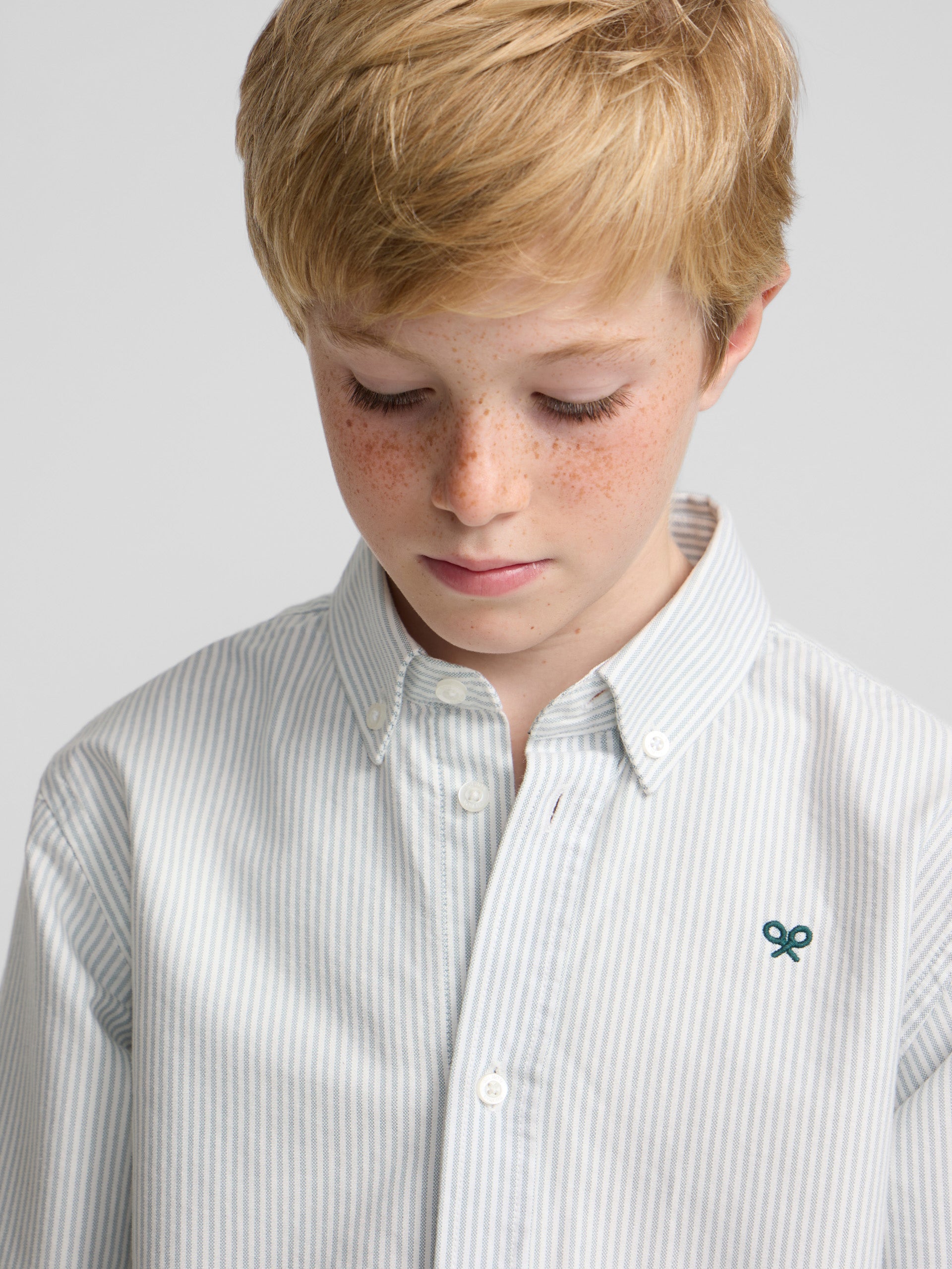 Chemise sport enfant oxford rayée verte