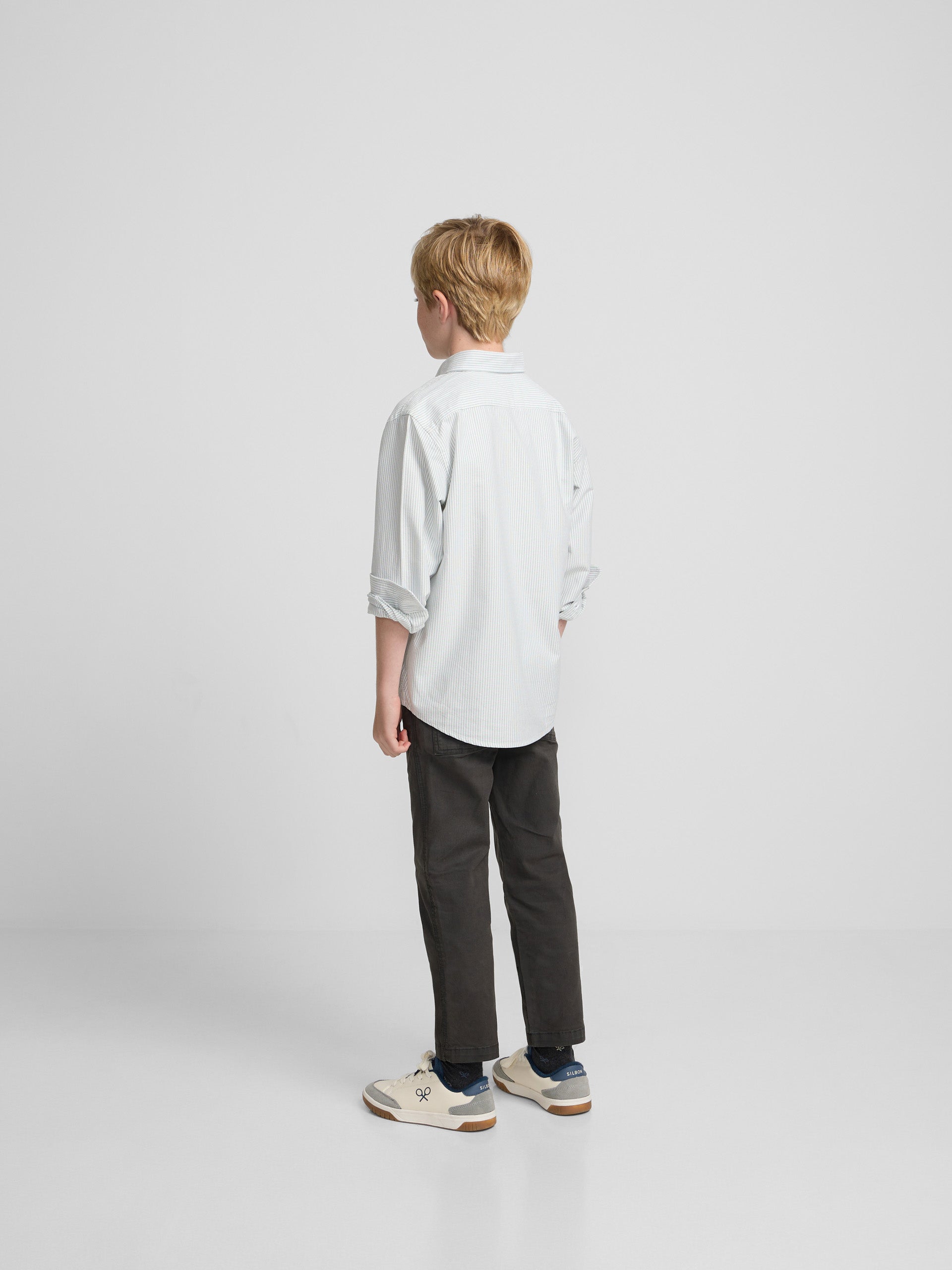 Chemise sport enfant oxford rayée verte
