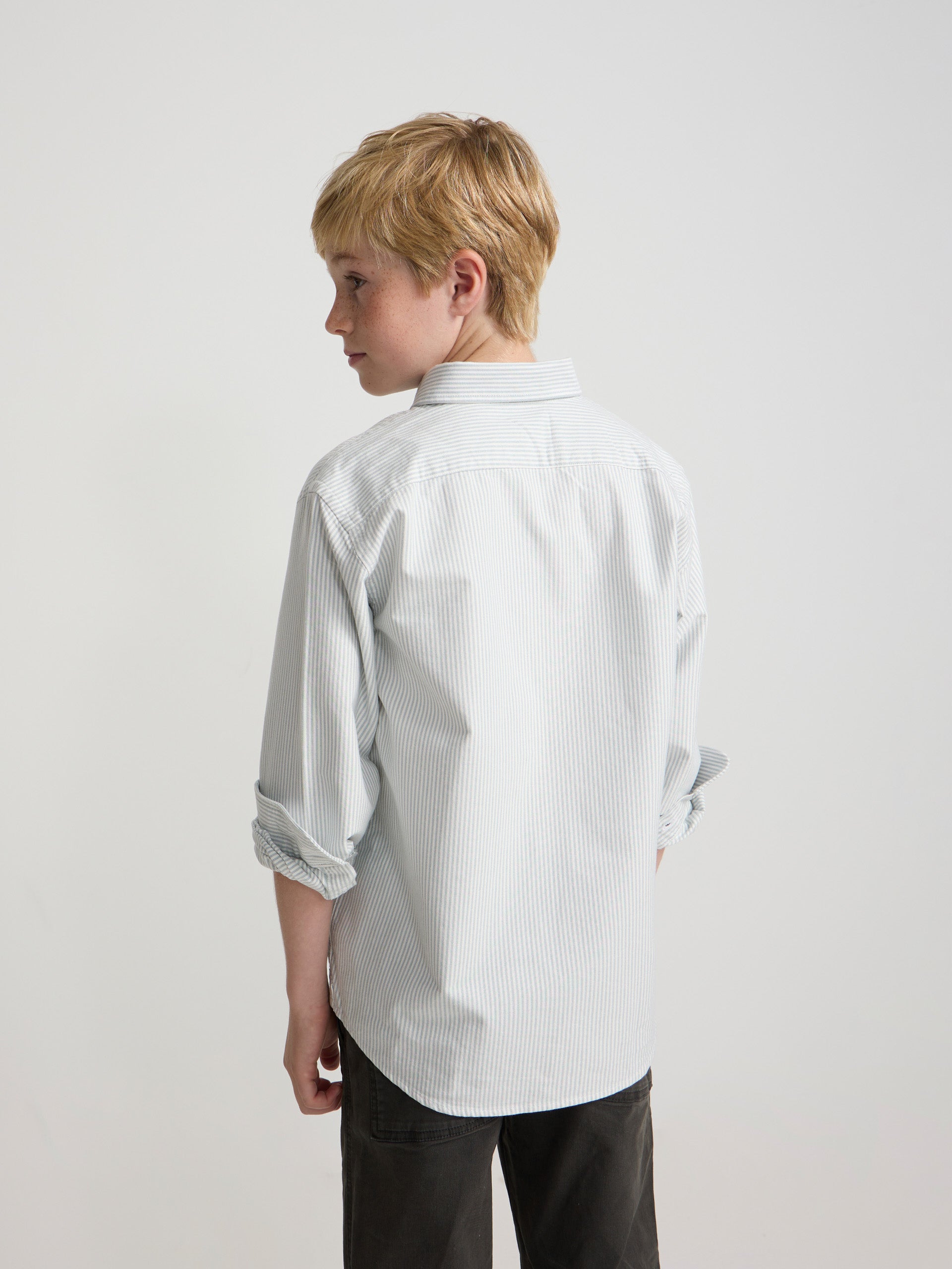 Chemise sport enfant oxford rayée verte