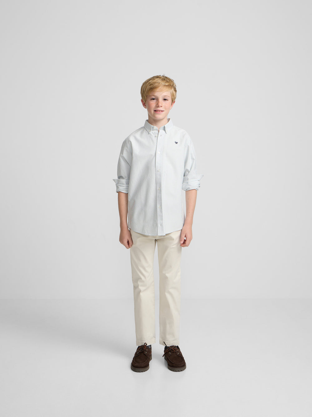 Kids' sport shirt oxford green pinstripes