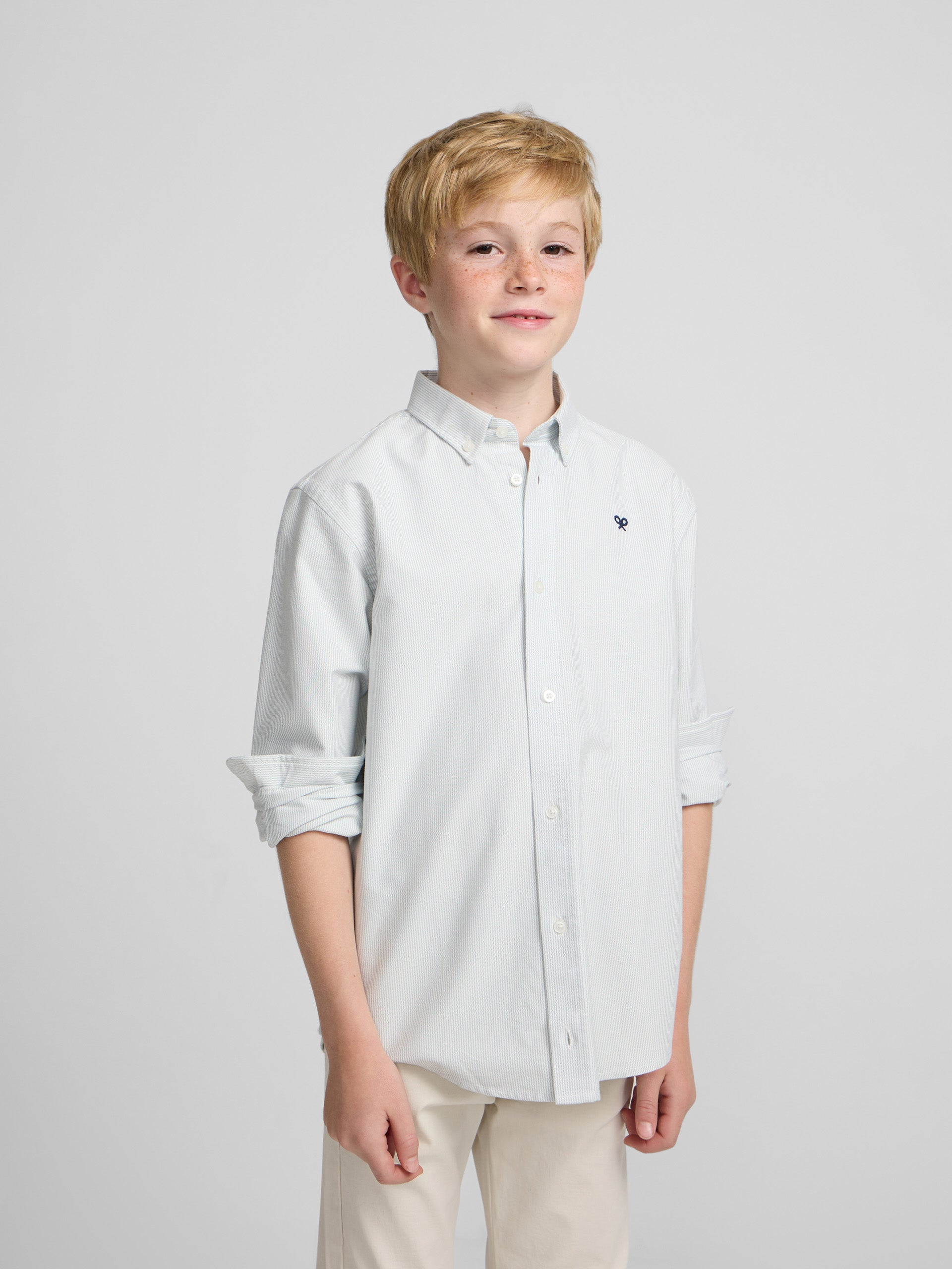 Chemise sport enfant oxford mille rayures vert