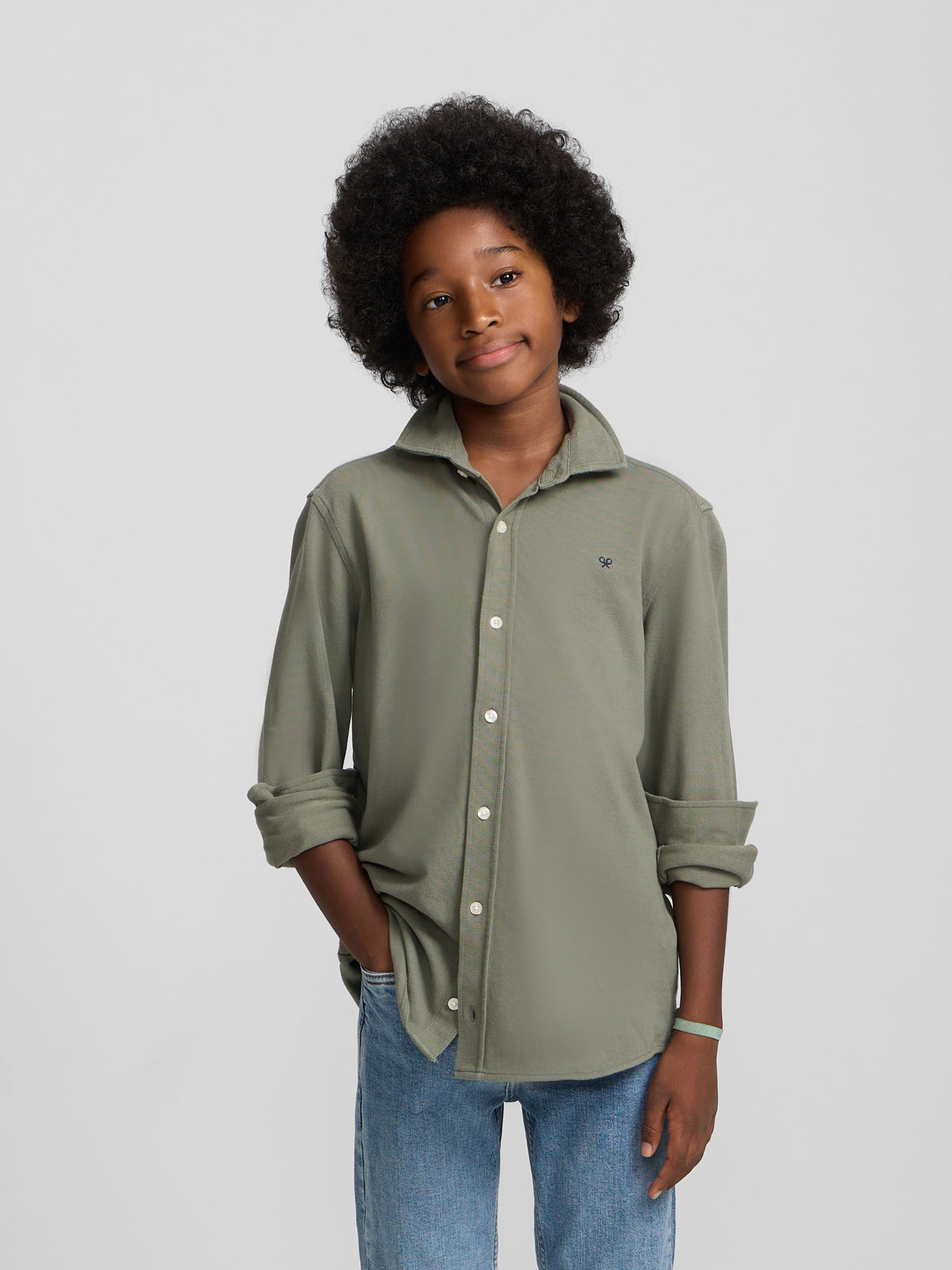 Camisa sport criança piqué verde claro