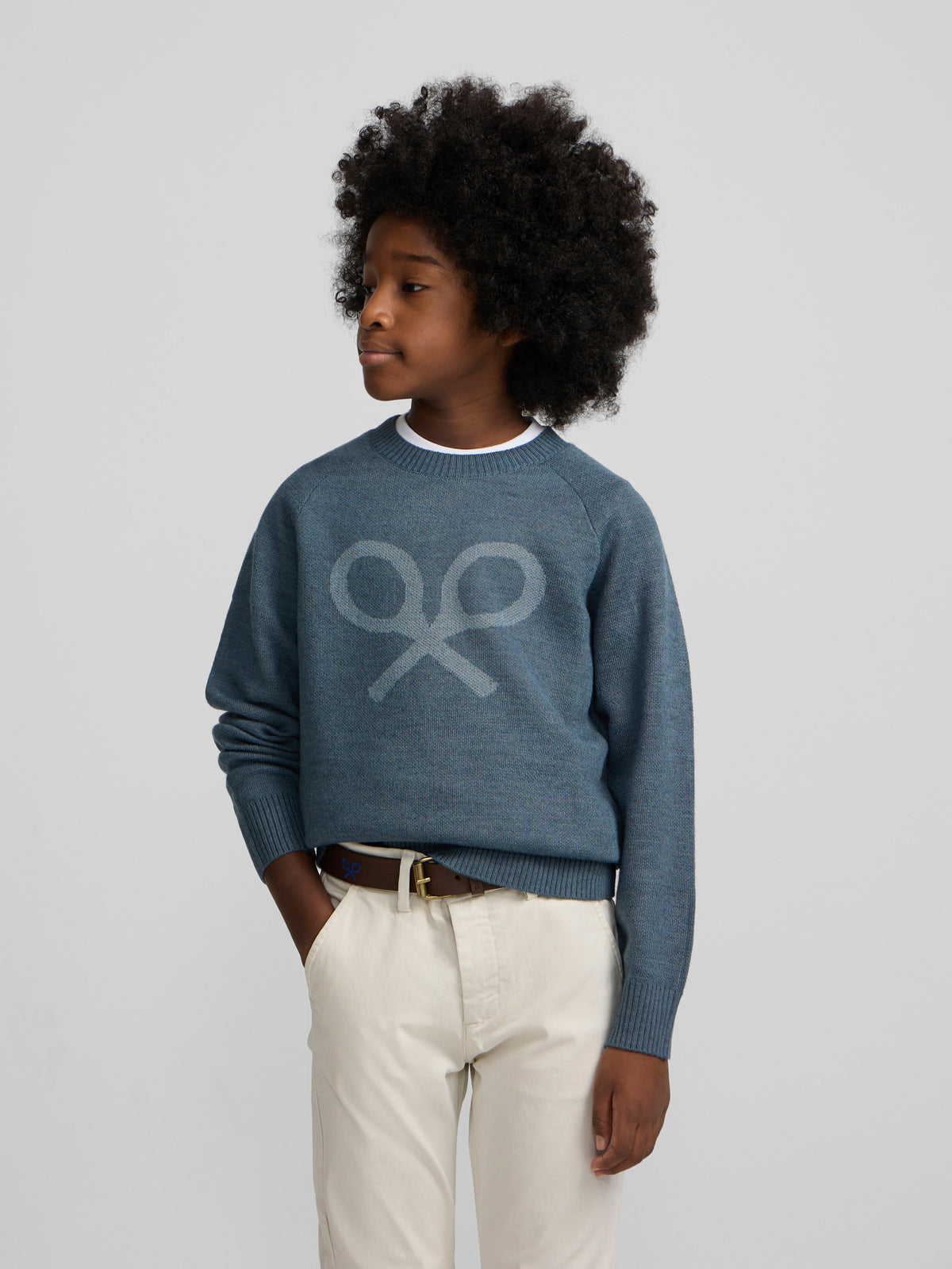 Pull enfant demi-raquette bleu