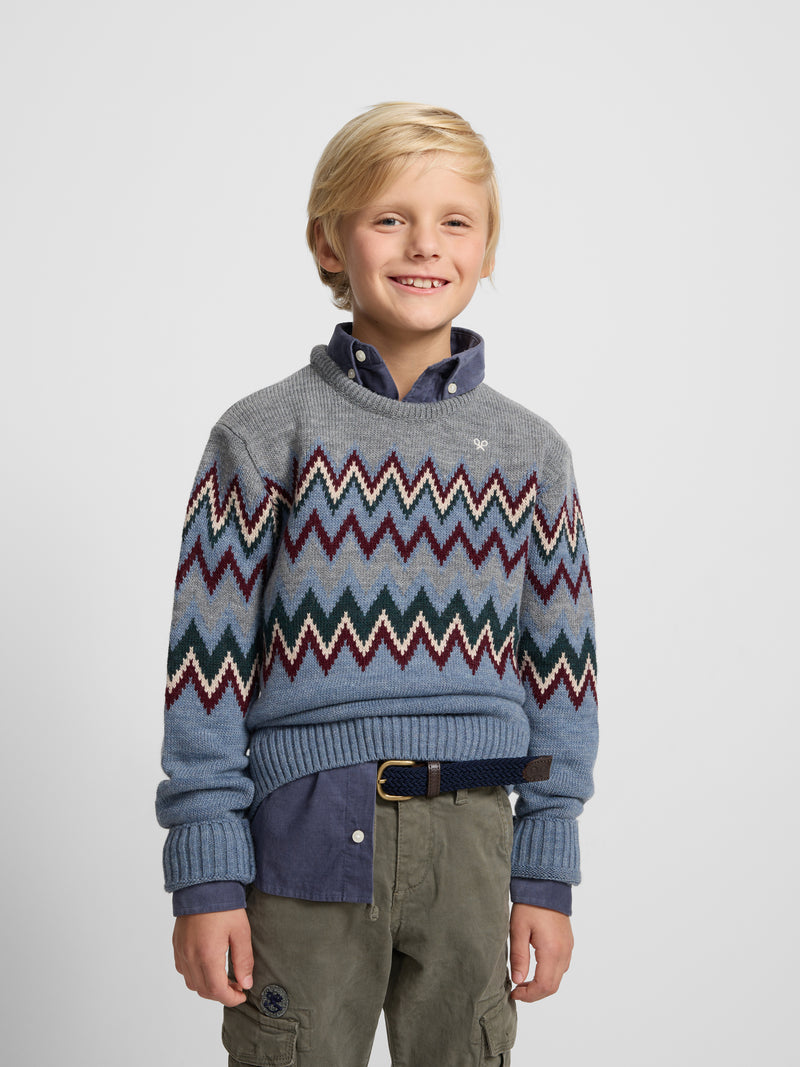Kids sweater with indigo blue patterns