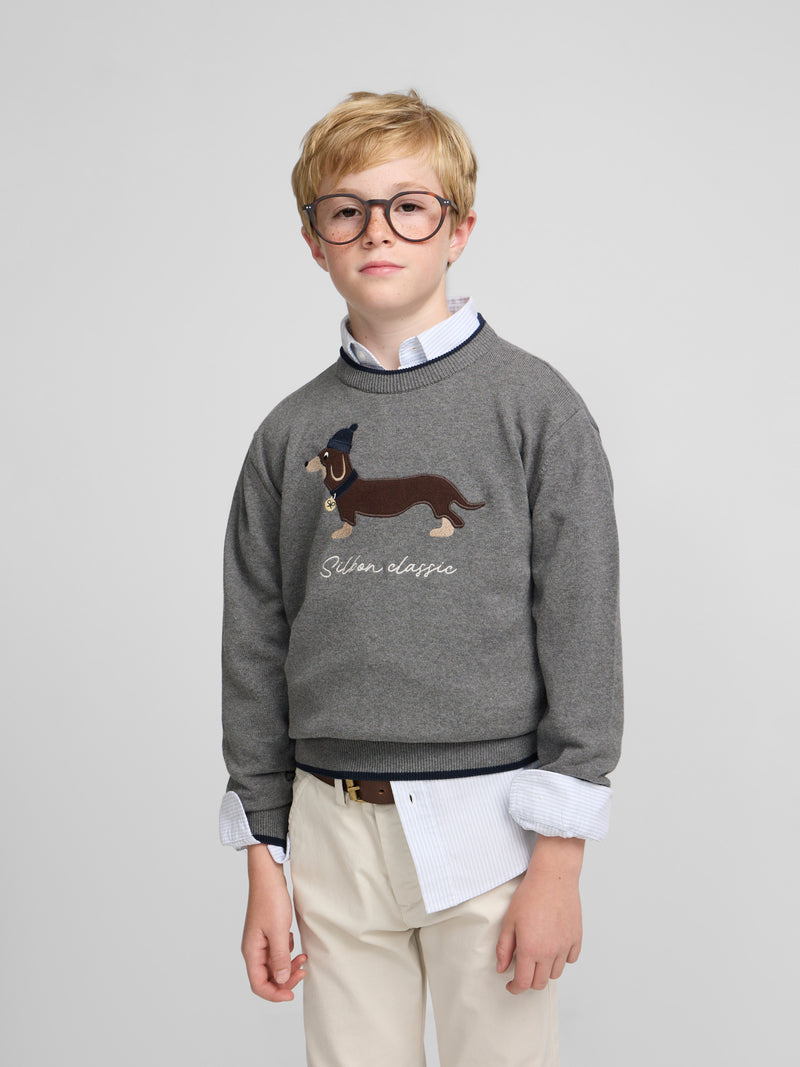 Kids' grey dog sweater
