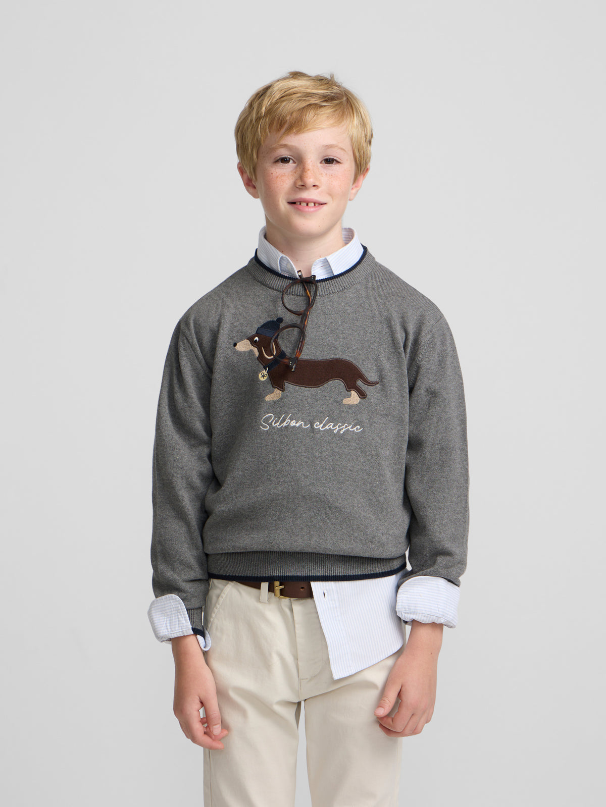 Kids' grey dog sweater