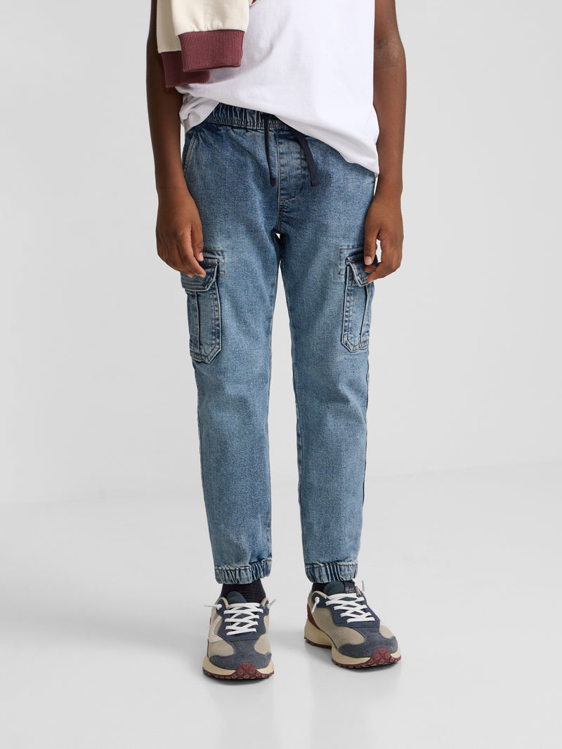 Pantalon de sport enfant jogger en denim bleu