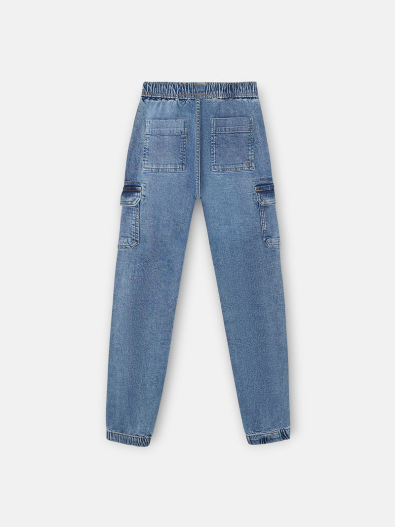 Pantalon de sport enfant jogger en denim bleu