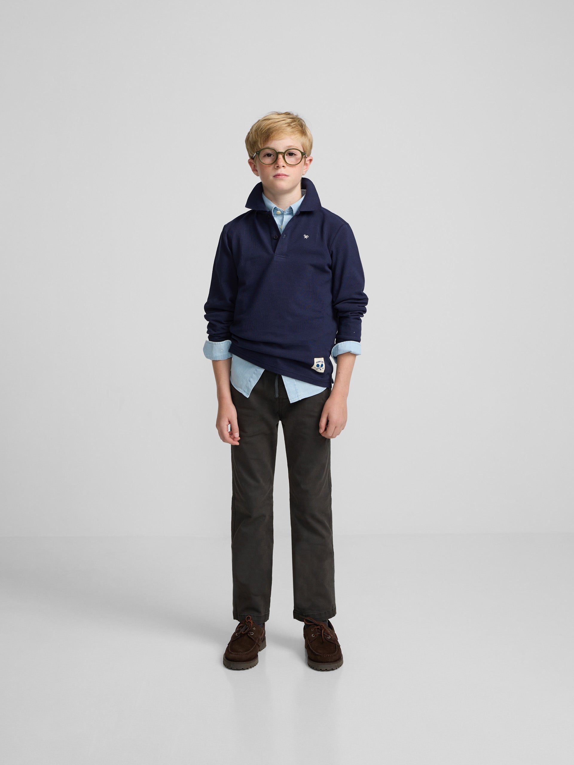 Navy blue patch kids polo