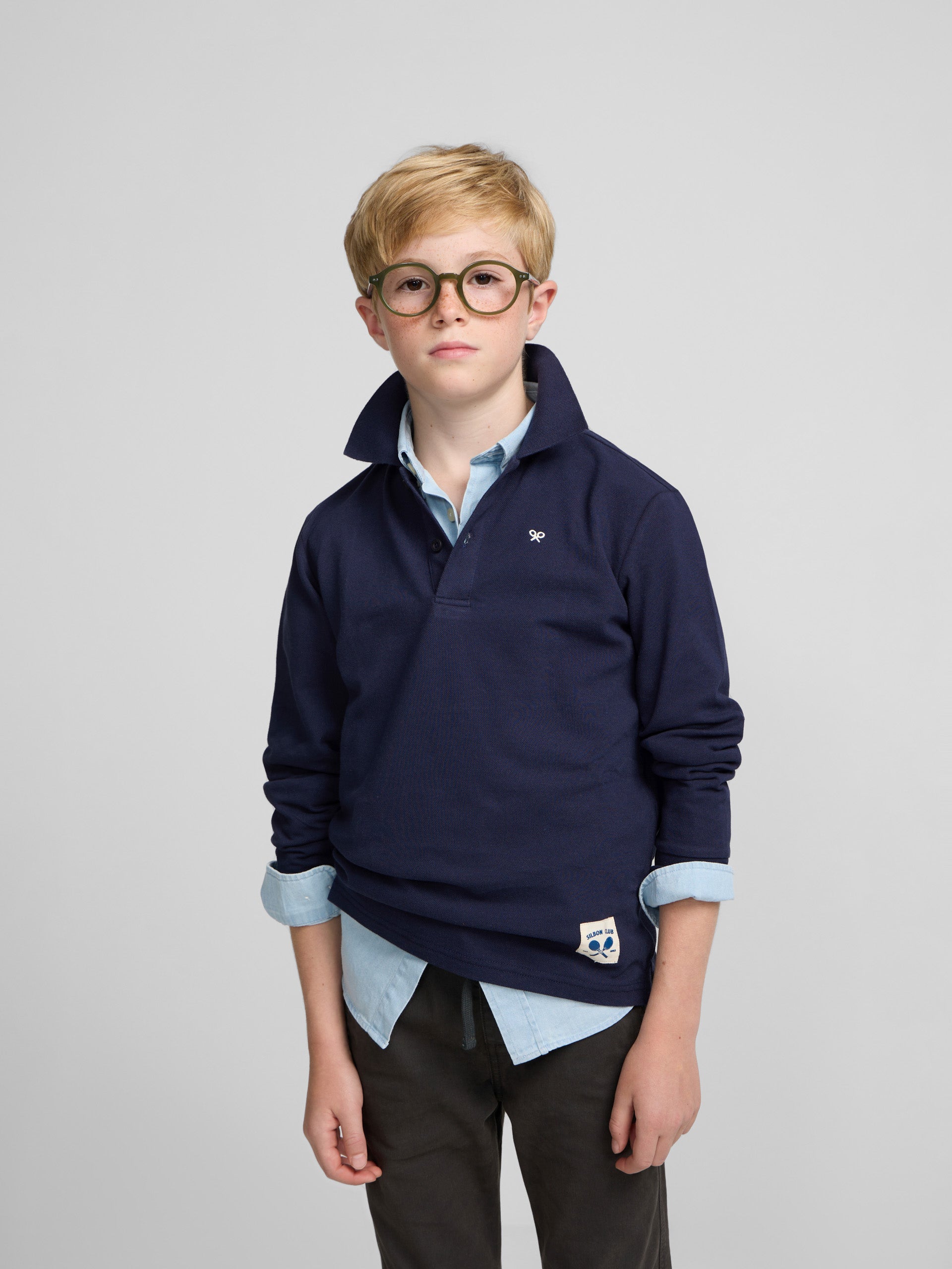 Navy blue patch kids polo