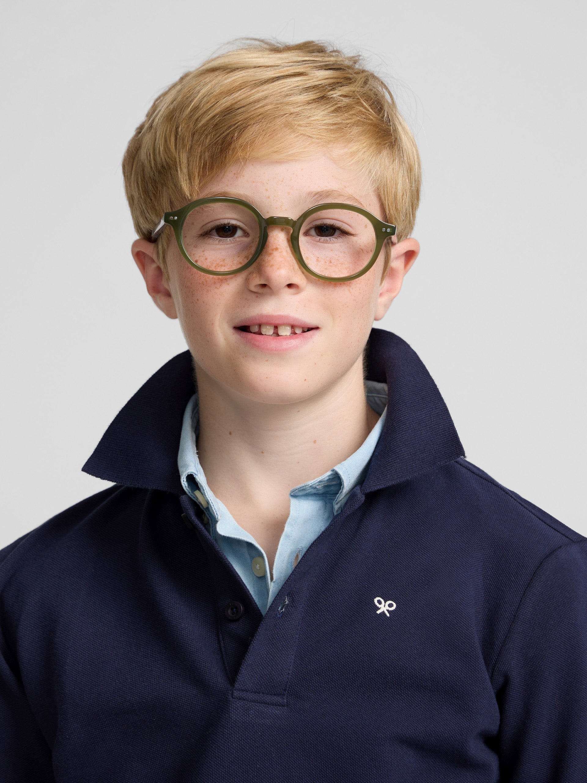Navy blue patch kids polo