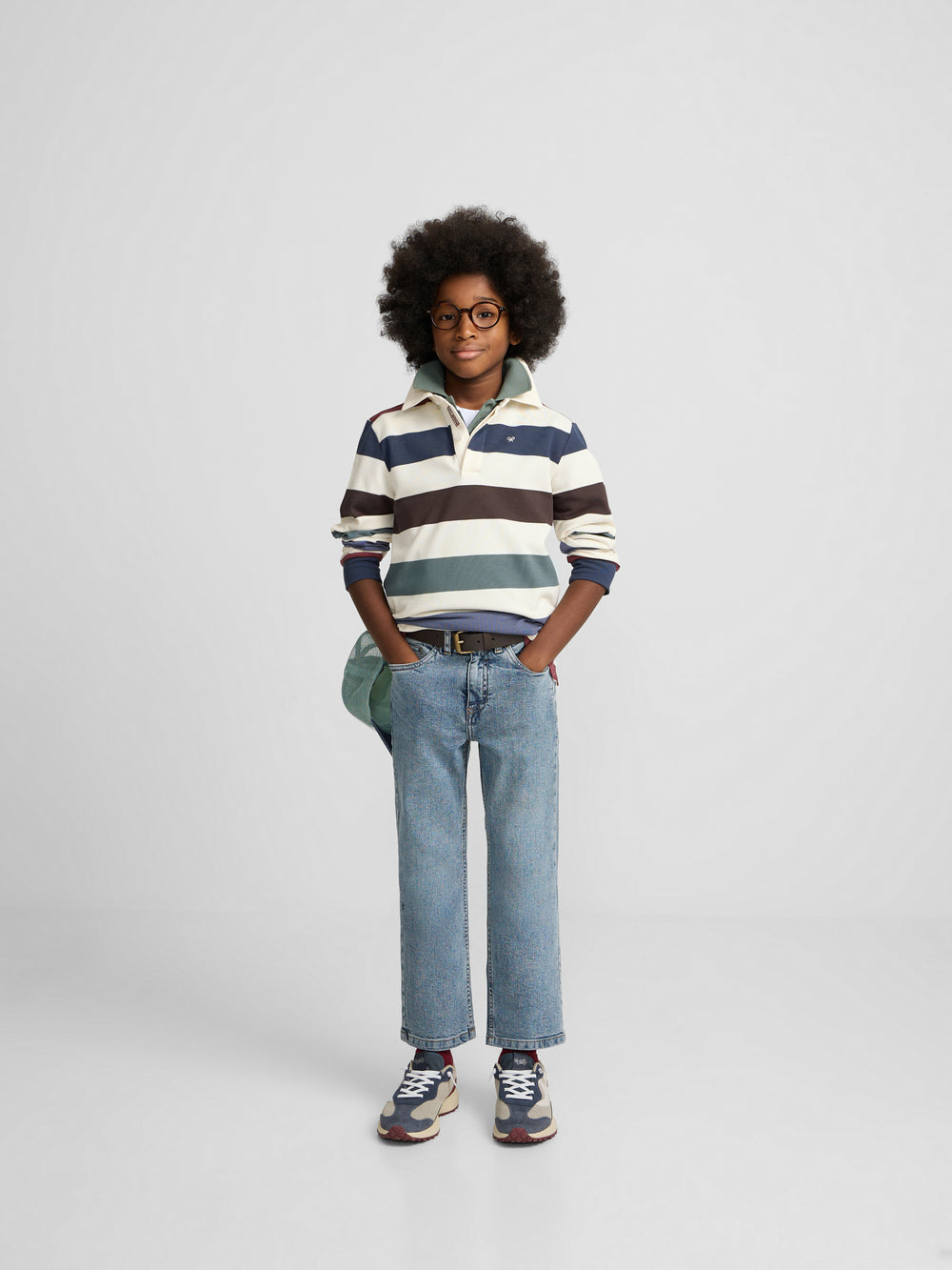 Kids striped polo shirt in cream colors