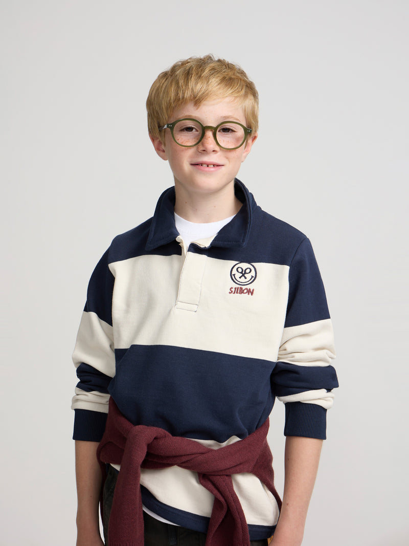 Sudadera kids cuello polo rayas smile azul marino