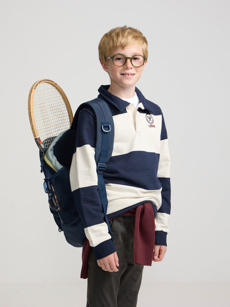 Sudadera kids cuello polo rayas smile azul marino