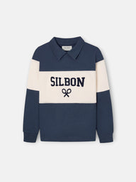 Kids sweatshirt with navy blue block polo collar