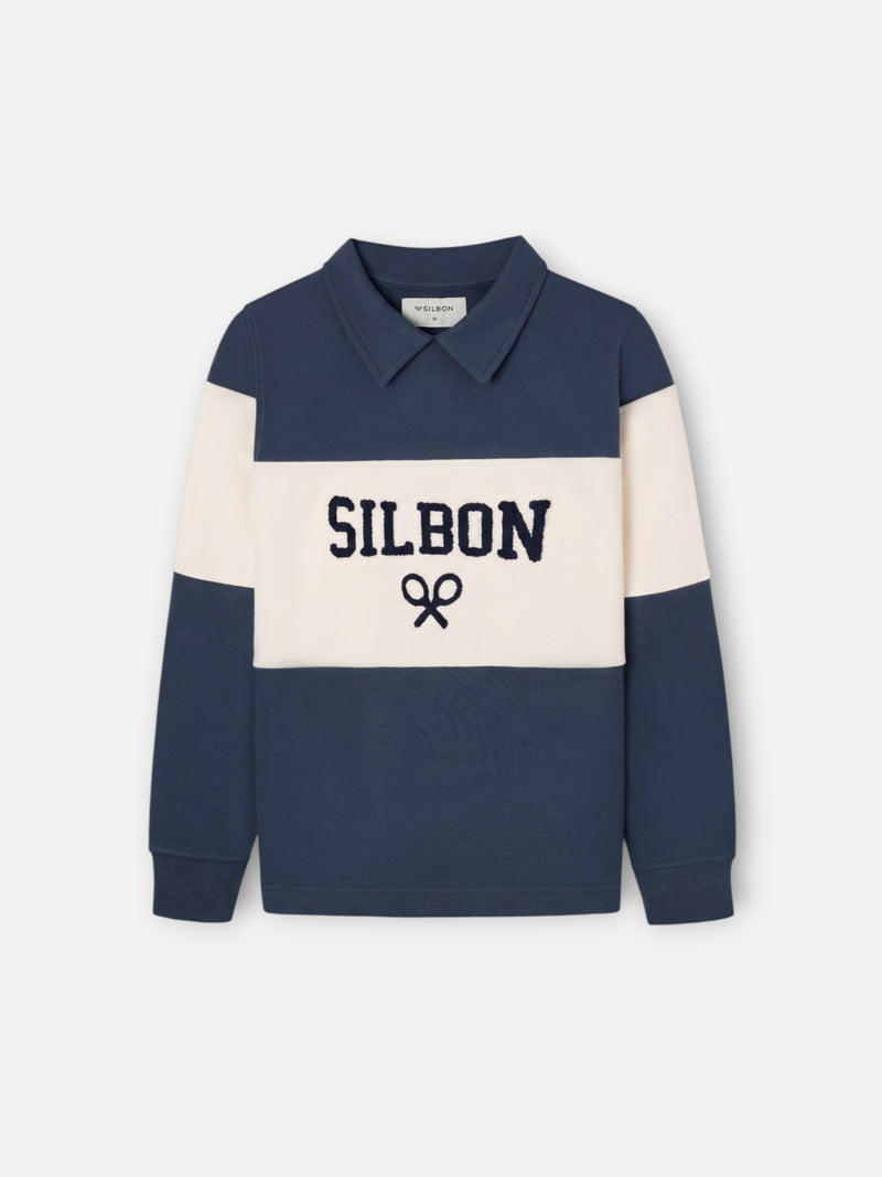 Kids sweatshirt with navy blue block polo collar