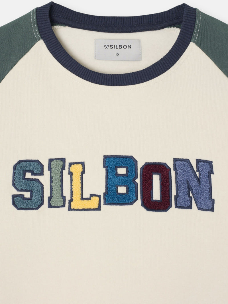 Kids green raglan varsity sweatshirt