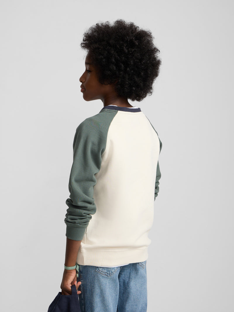 Kids green raglan varsity sweatshirt
