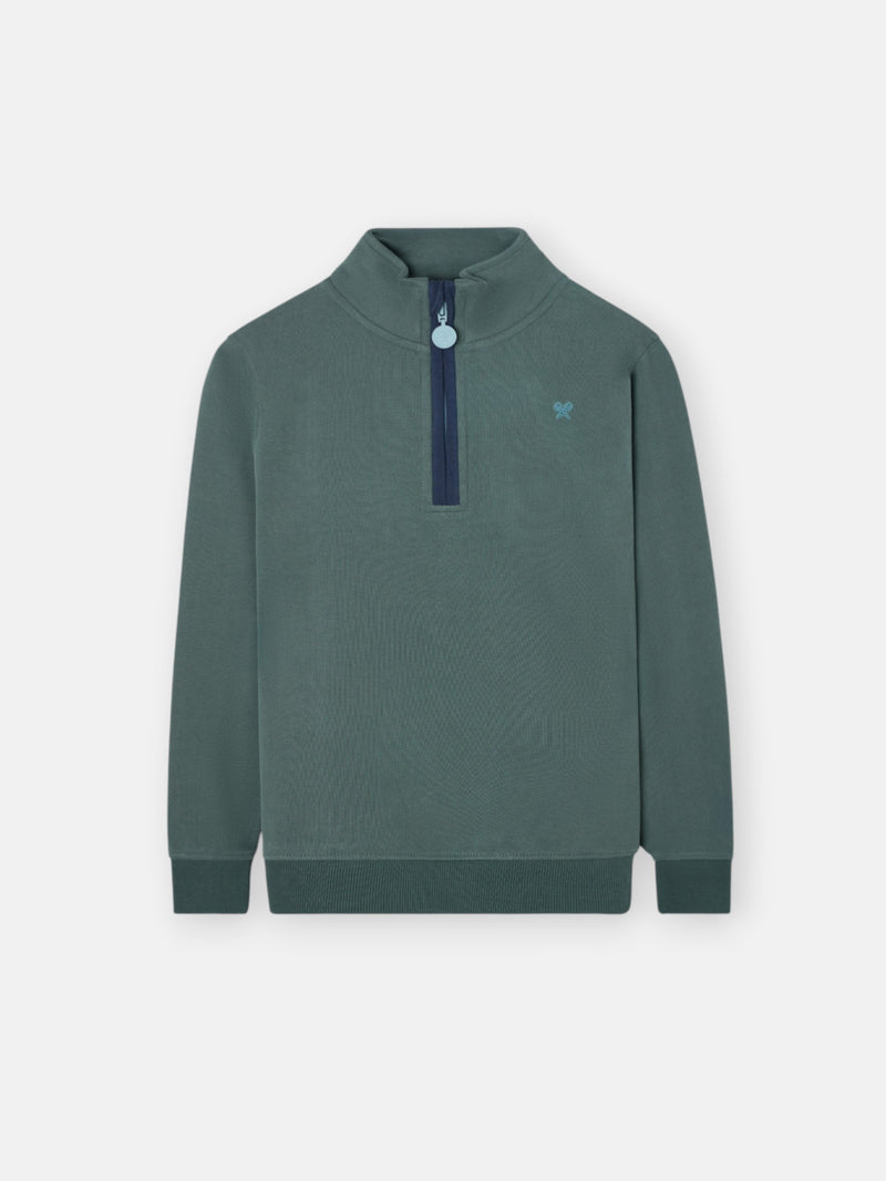 Sudadera kids media cremallera smile verde oscuro