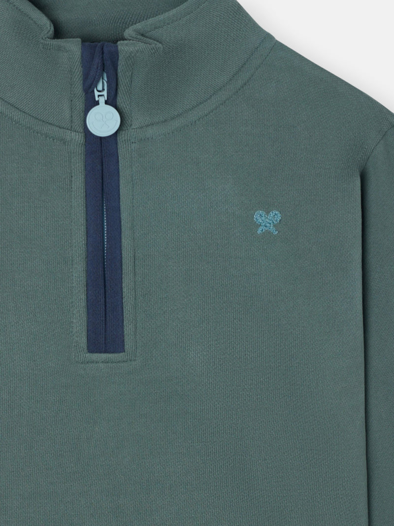 Sudadera kids media cremallera smile verde oscuro