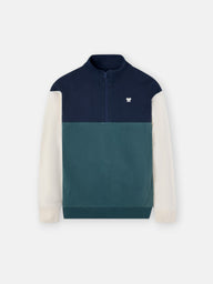 Sudadera kids media cremallera bloques verde