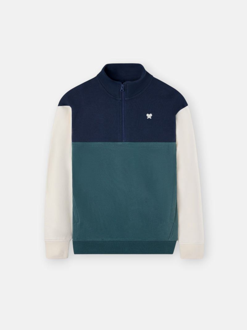 Sudadera kids media cremallera bloques verde