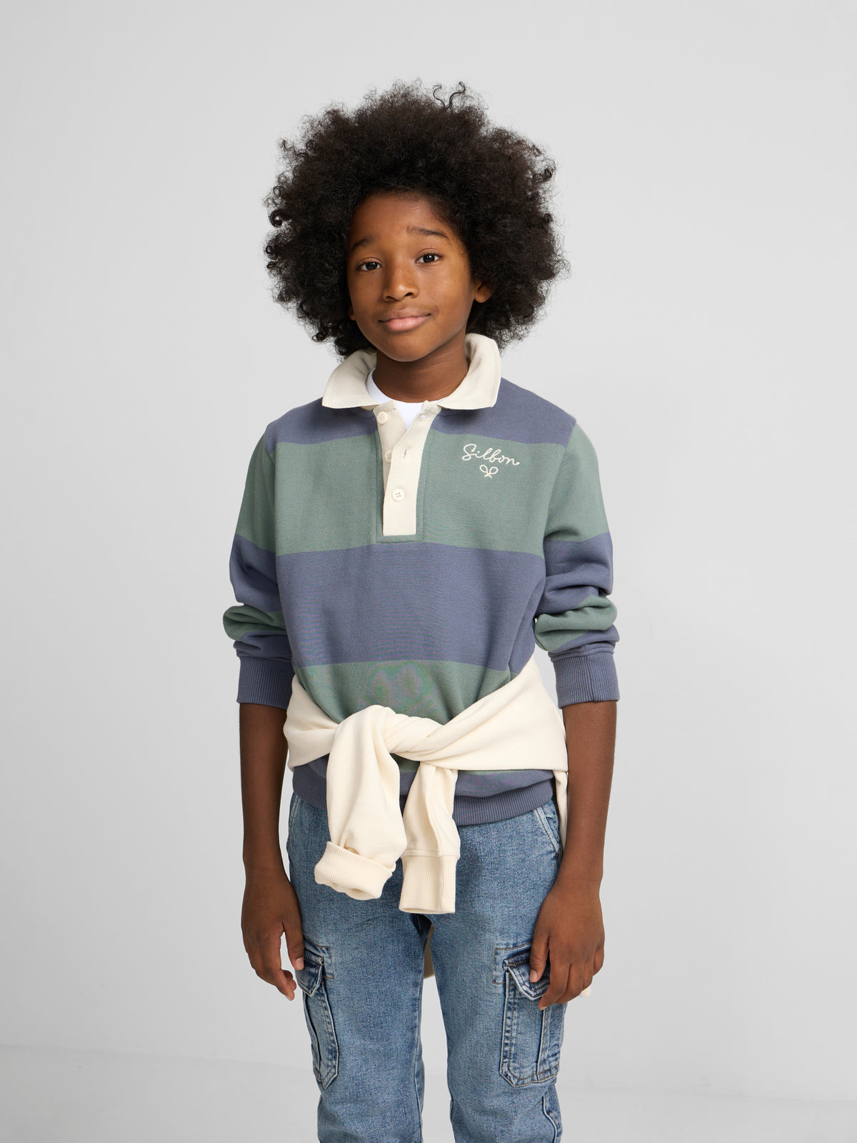 Sweatshirt kids gola polo risca larga verde escuro