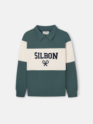 Kids sweatshirt with polo collar dark green block