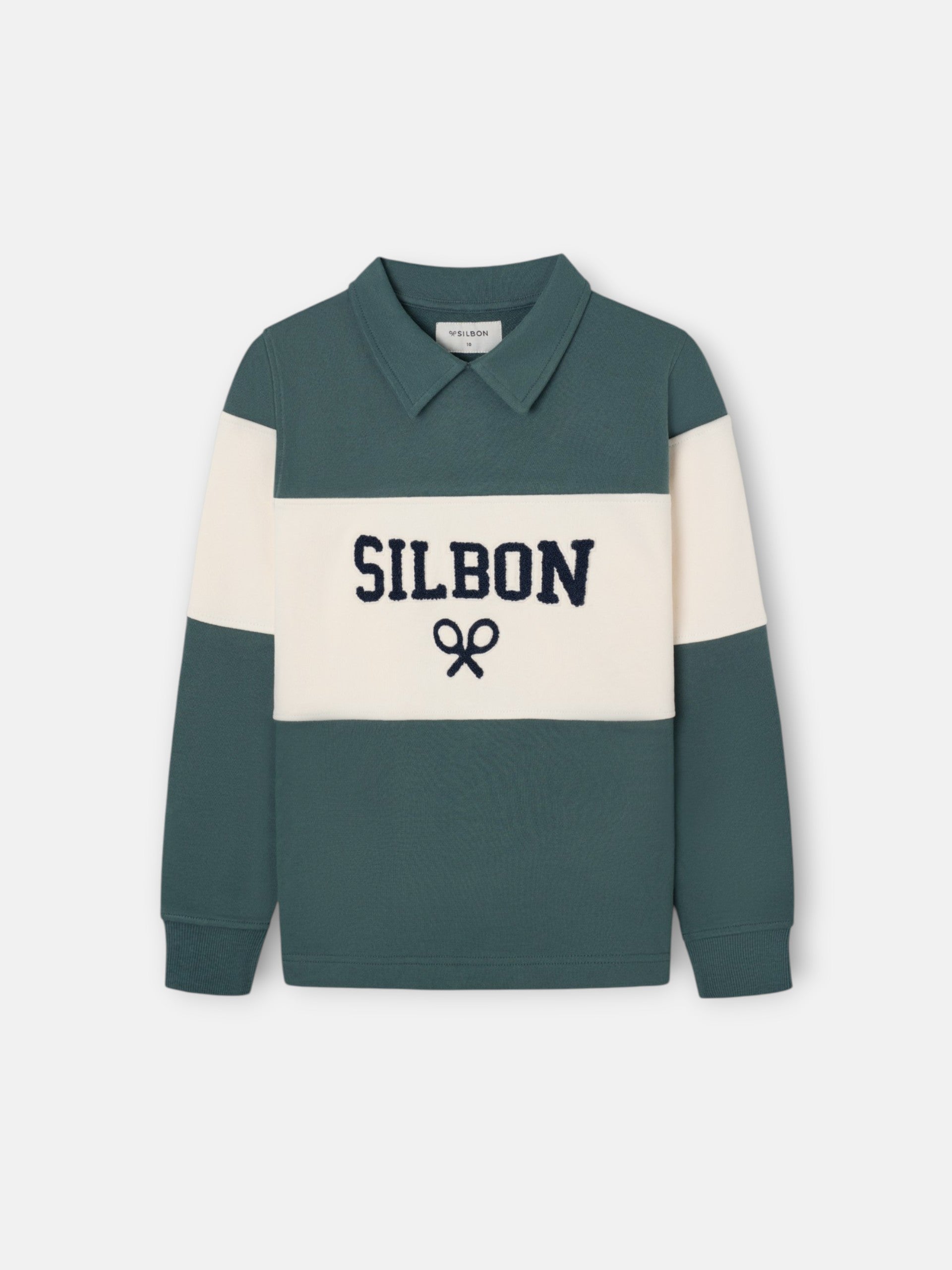 Sudadera kids cuello polo bloque verde oscuro