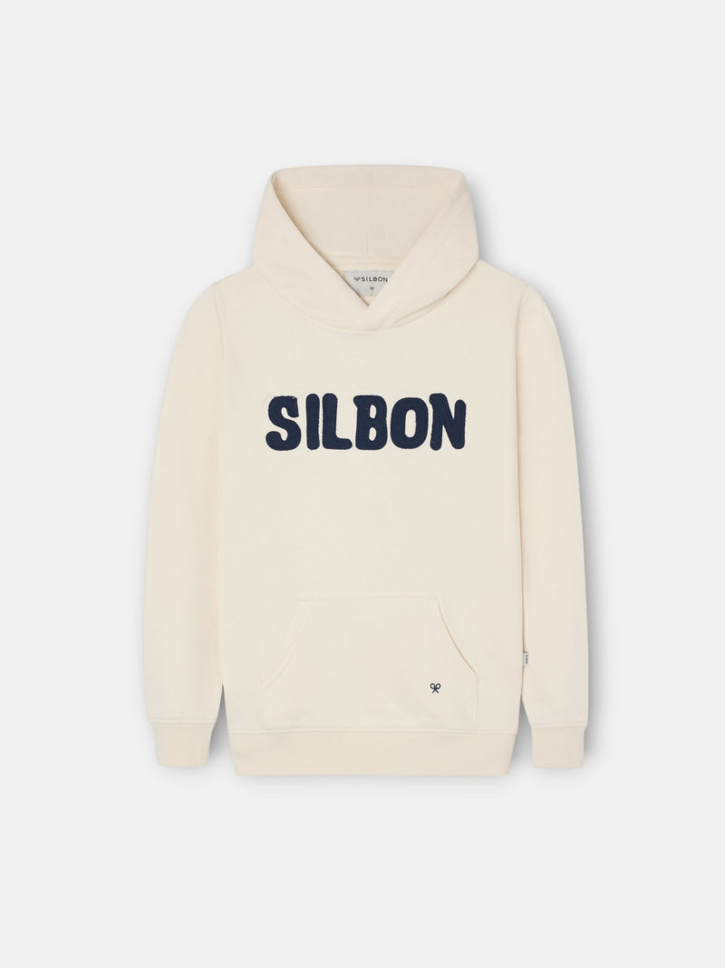 Sweatshirt kids com capuz e patch de contraste creme