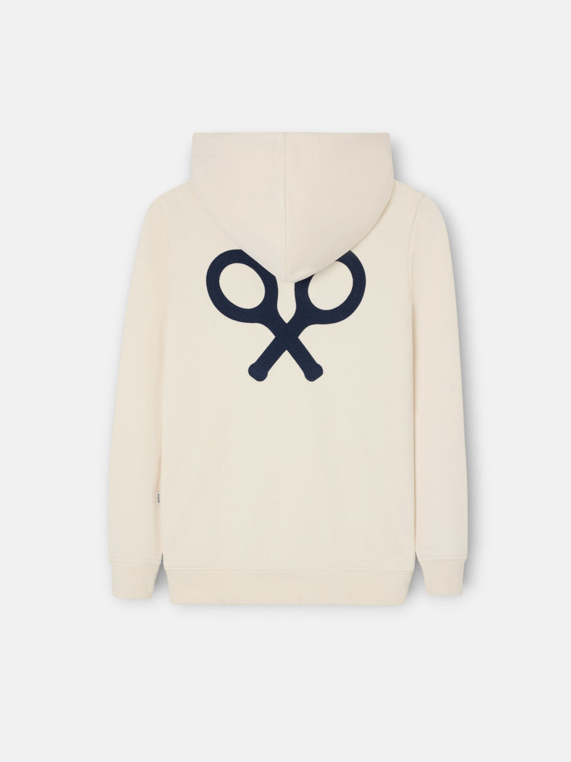 Sweatshirt kids com capuz e patch de contraste creme