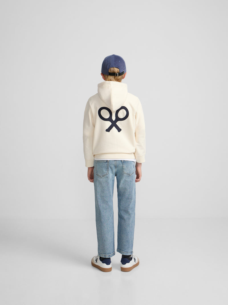 Sweatshirt kids com capuz e patch de contraste creme