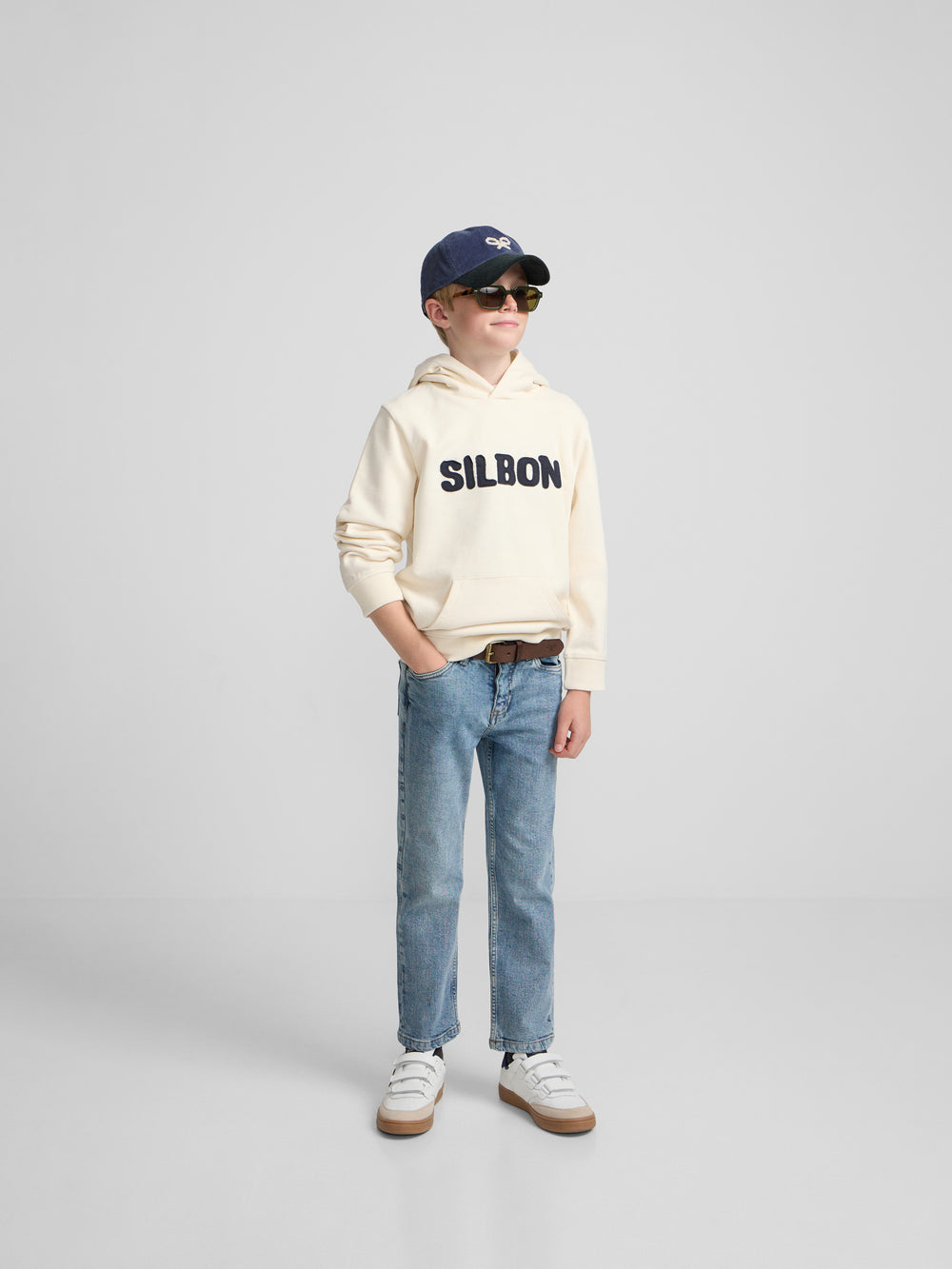 Kids hoodie with contrasting patch in cream